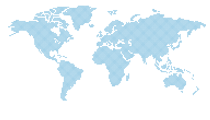 Dotted blank white world map isolated on blue background. World map vector template for website, infographics, design. Flat earth world map with round dots illustration.